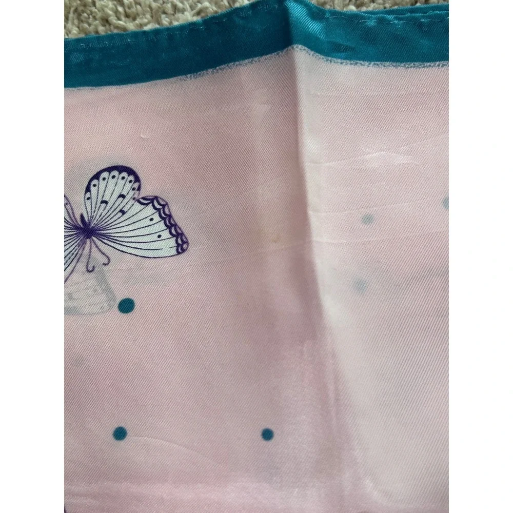 Vintage Pink Butterfly Print Square Silky Scarf Teal Fairy Festival Coquette